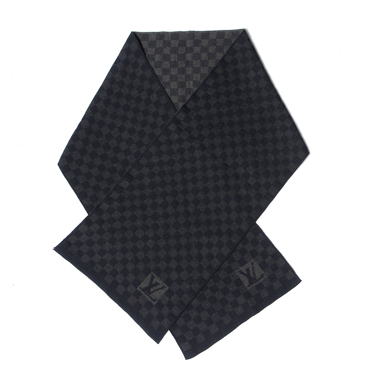Louis Vuitton Wool Petit Damier Graphite Scarf Black 1 of 4