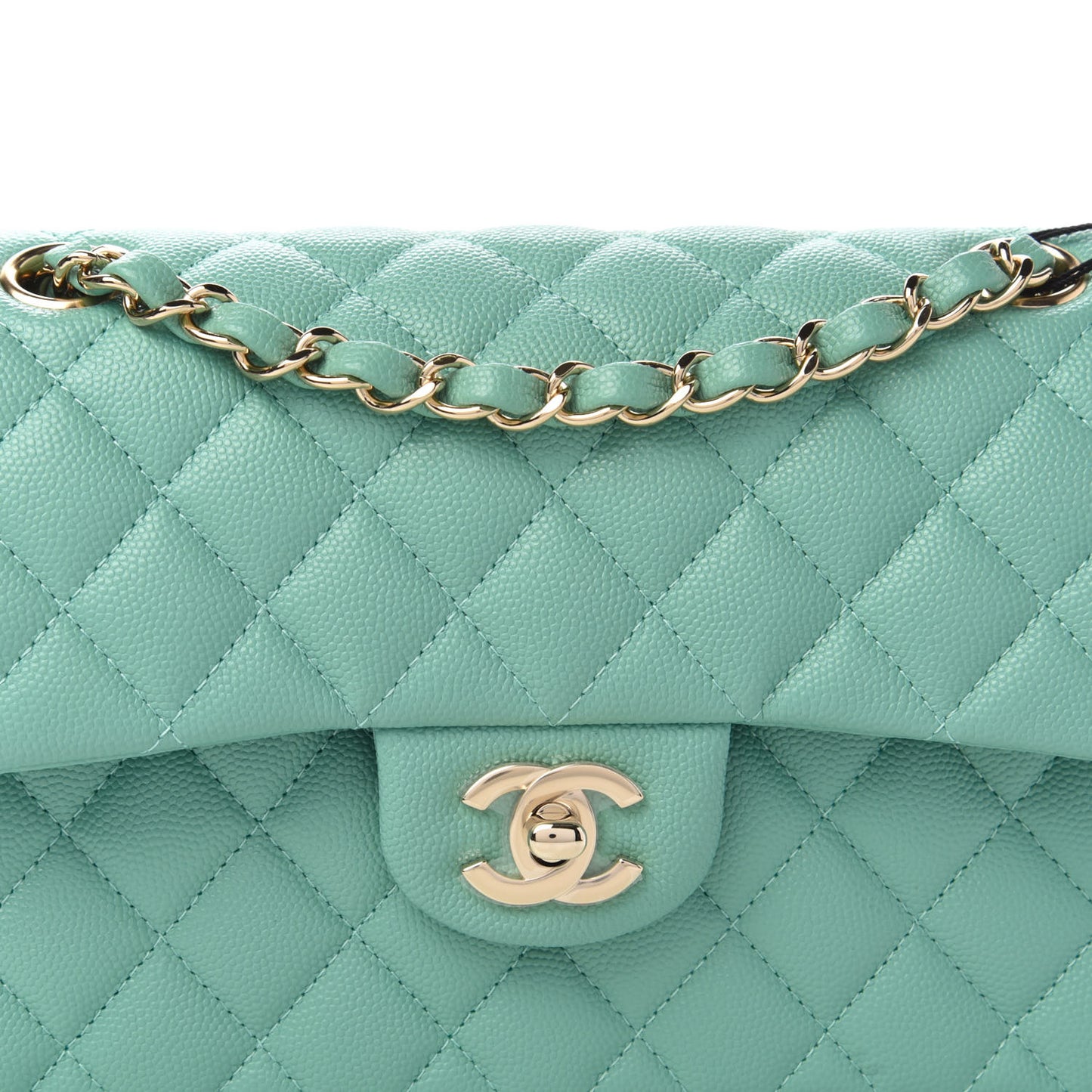 Caviar Quilted Small Double Flap Light Green