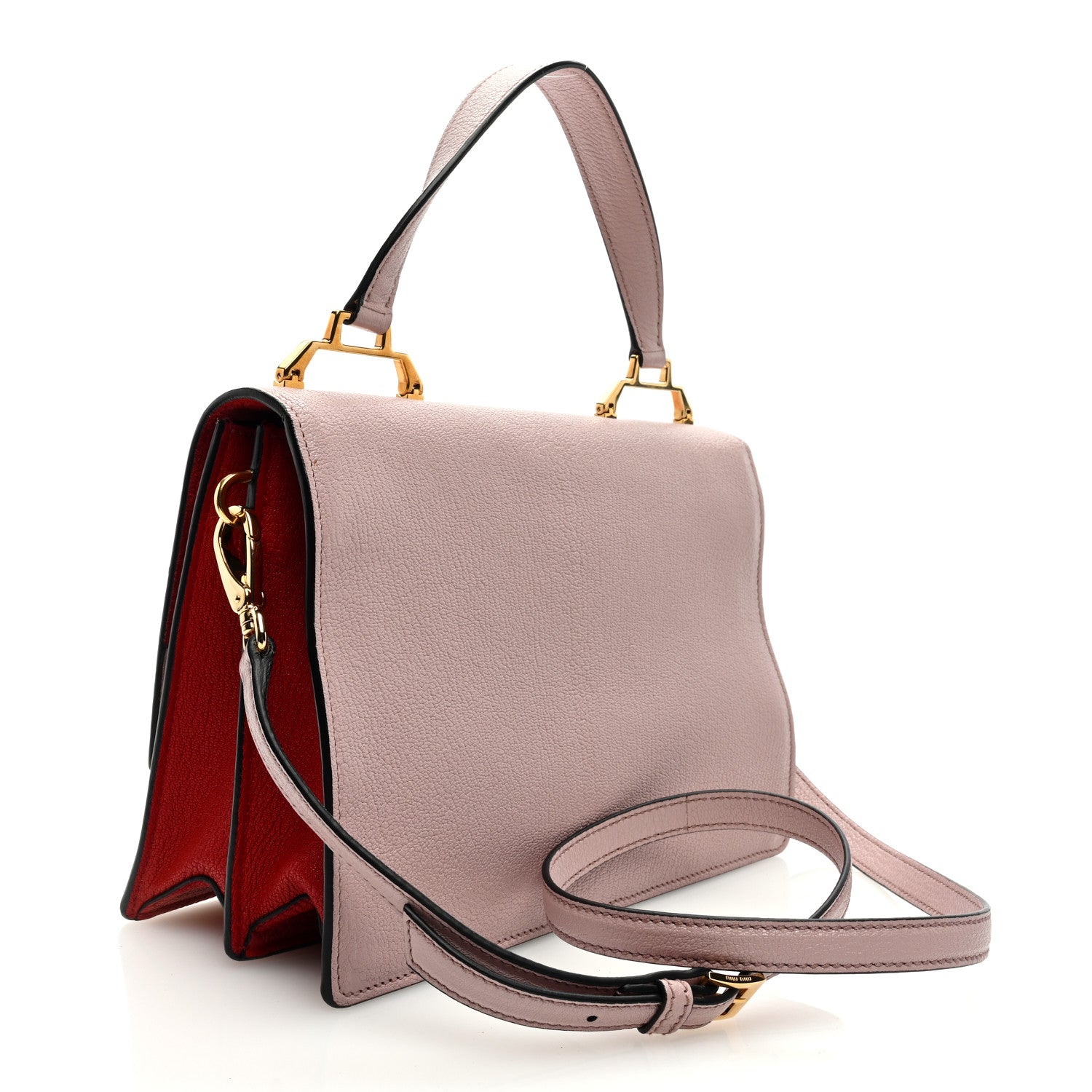 Miu Miu Goatskin Madras Miu Logo Shoulder Bag Rosa Fuoco 3 of 8