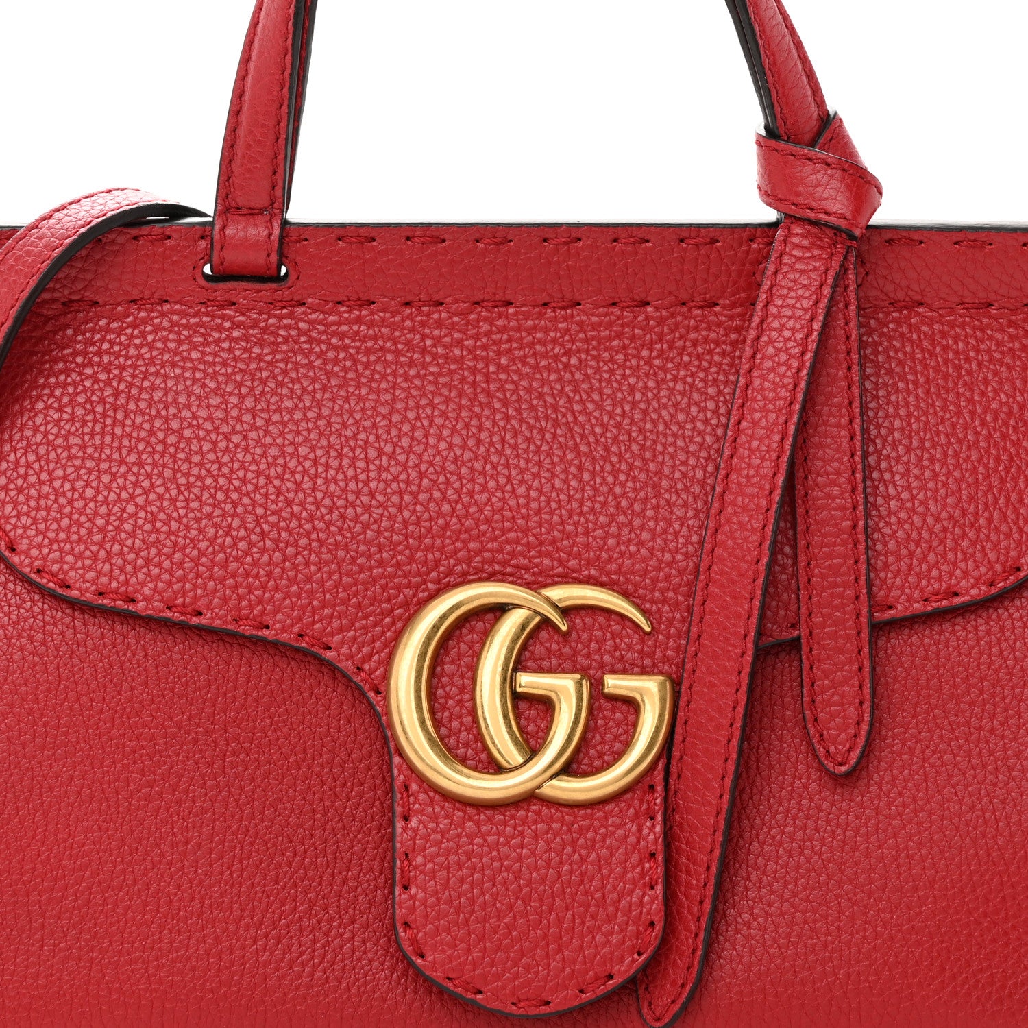 Gucci Calfskin Mini GG Marmont Top Handle Bag Vulcanic Red 9 of 17