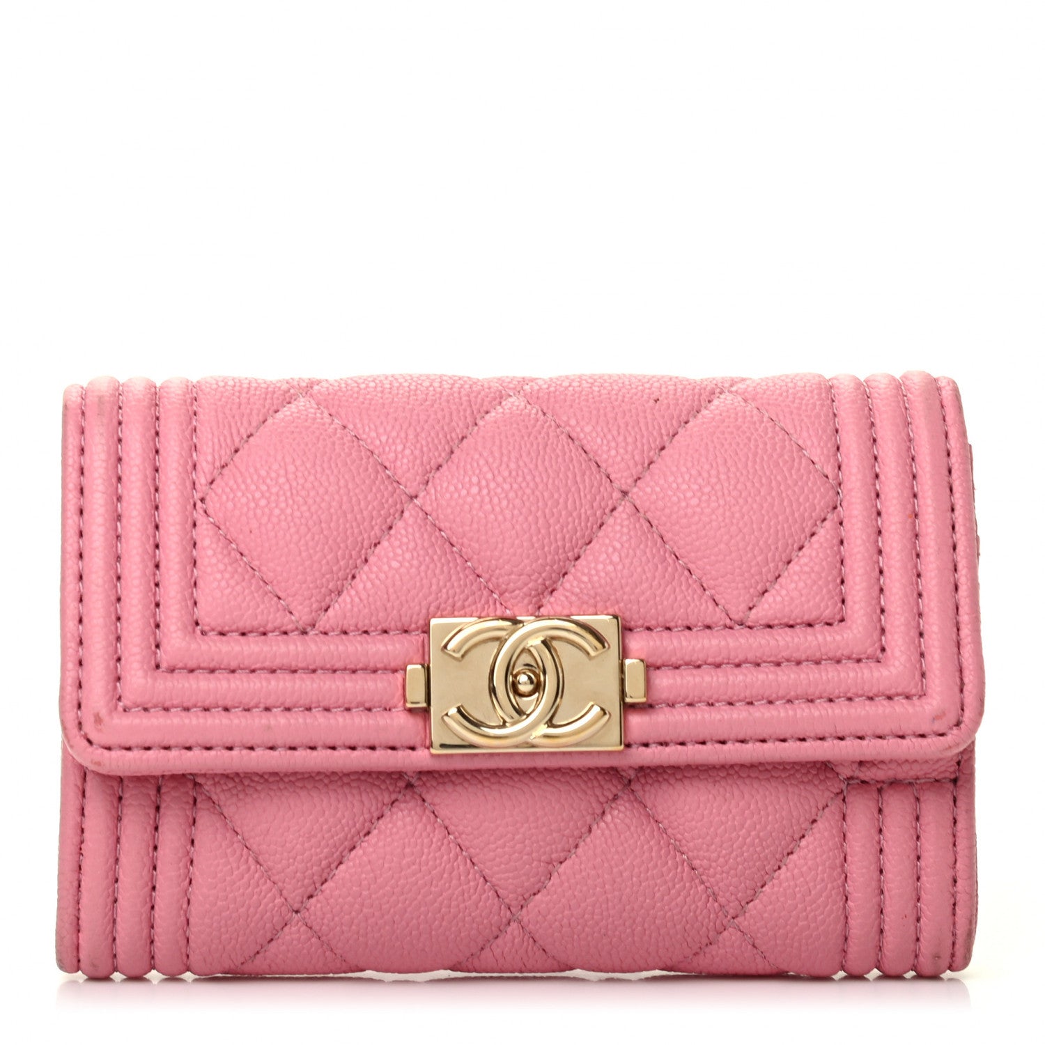 Chanel Caviar Quilted Boy Flap Card Holder Wallet Light Pink 1 of 4