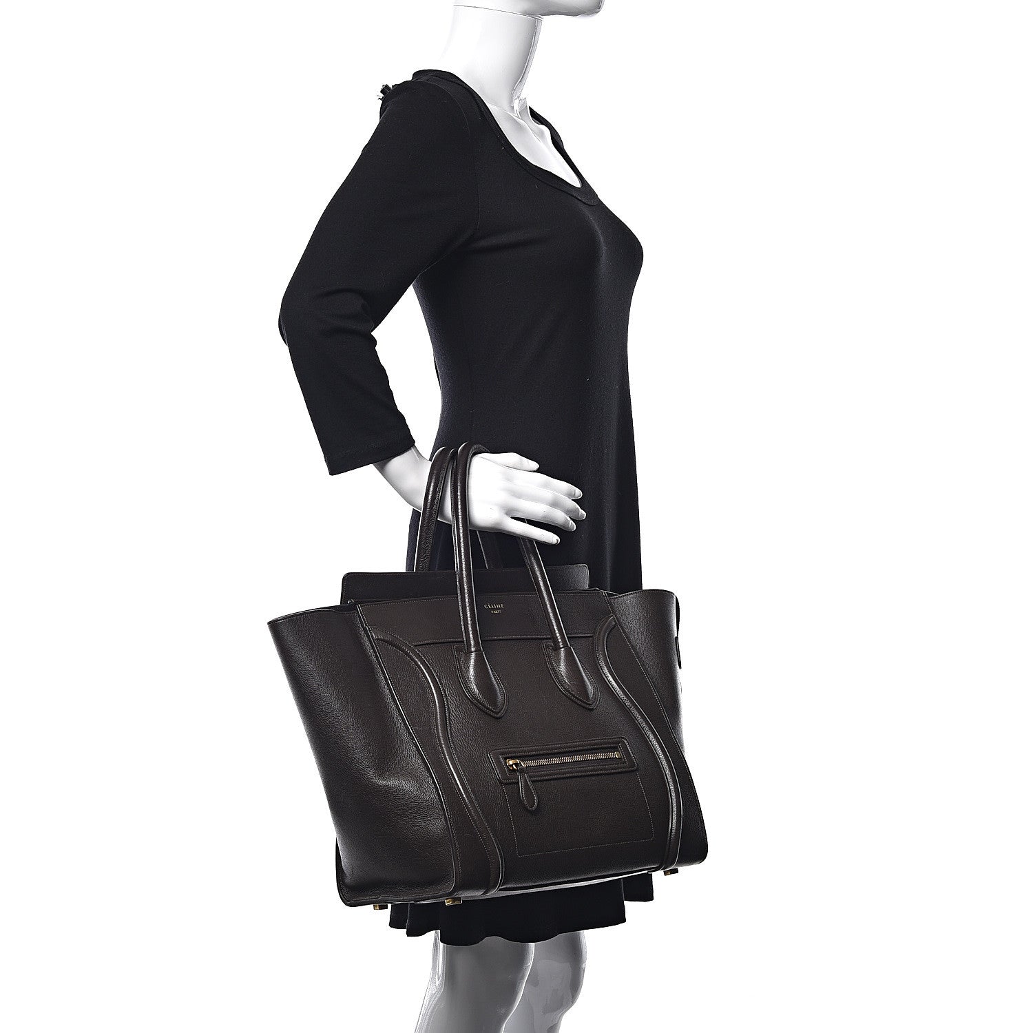 Celine Drummed Calfskin Mini Luggage Anthracite 2 of 17