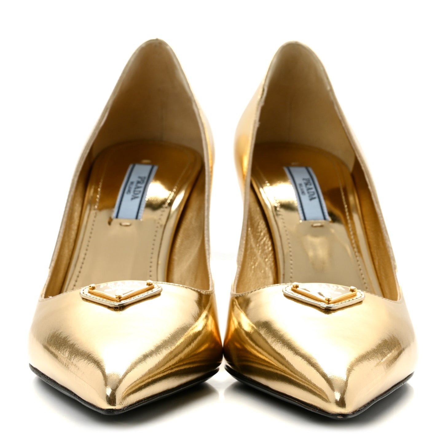 Spazzolato Metal Triangle Logo Pointed Toe 85mm Pumps 37 Platino
