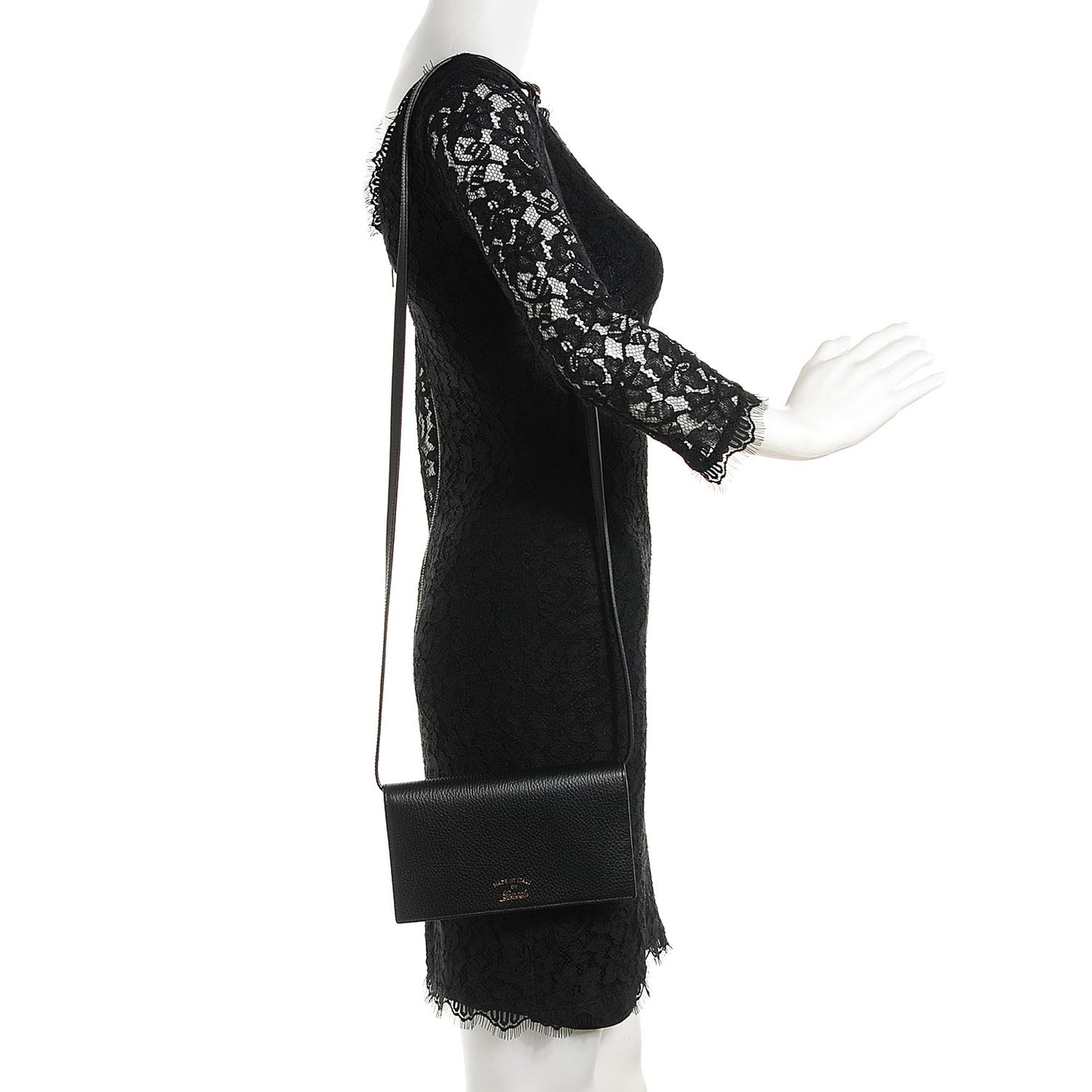 Dollar Calfskin Mini Swing Wallet Bag Black