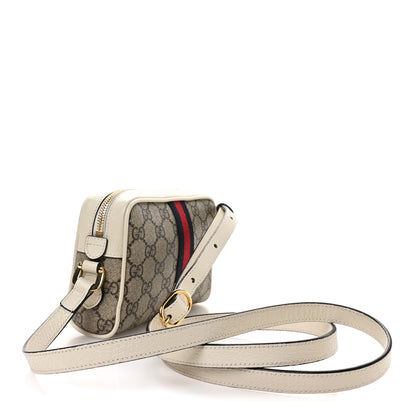 Gucci GG Supreme Monogram Textured Calfskin Web Mini Ophidia Shoulder Bag Beige Ebony Mystic White 3 of 11