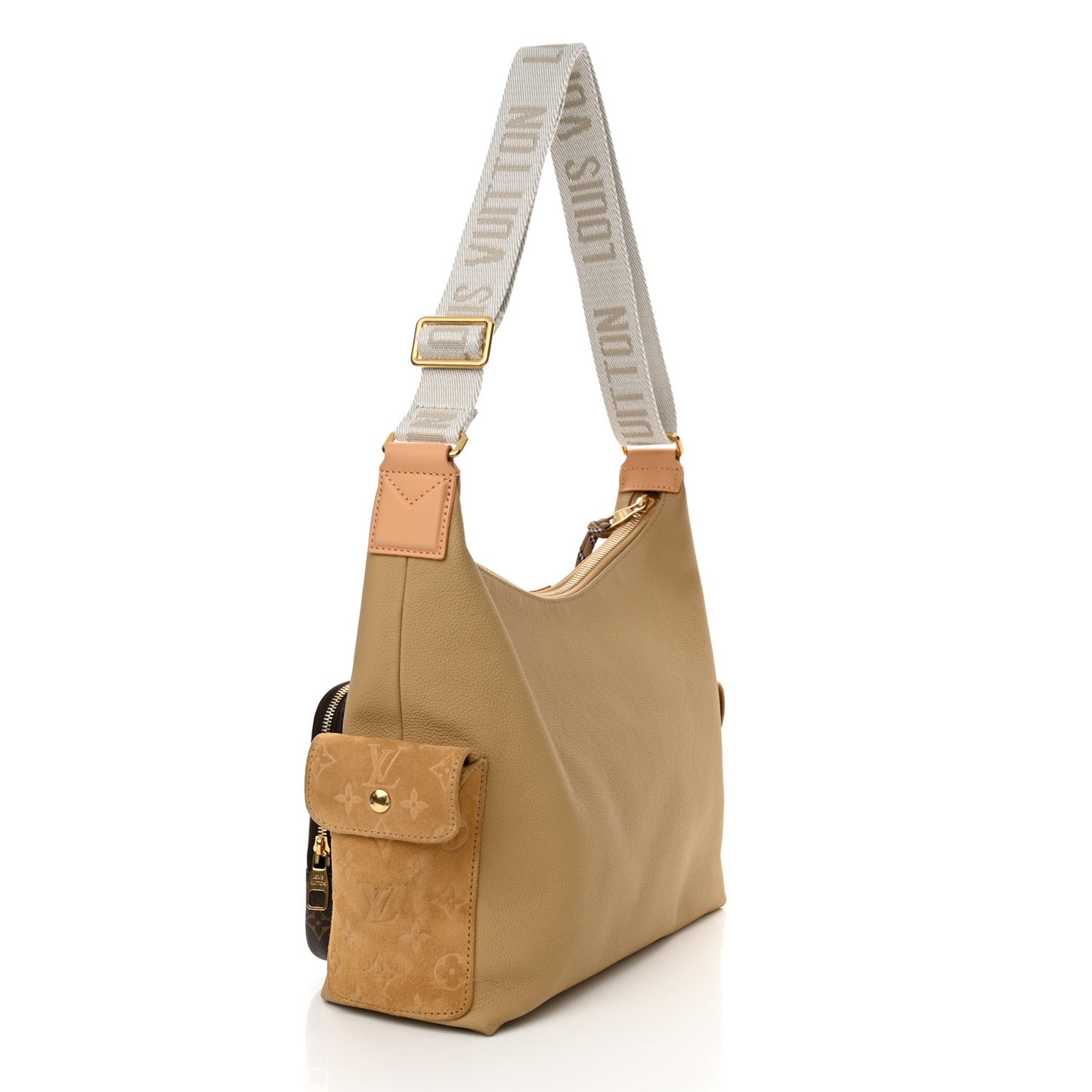 Grained Cowhide Monogram Hobo Cargo Beige