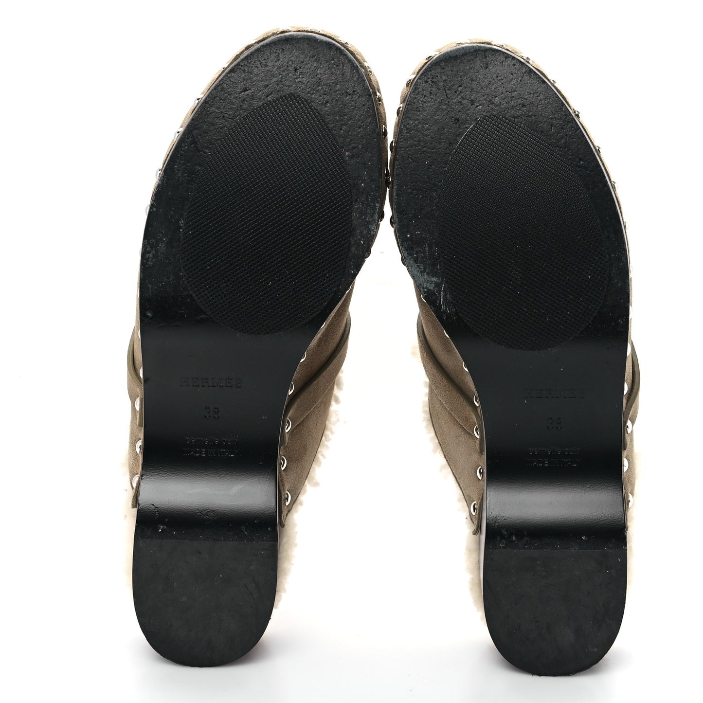 Suede Goatskin Woolskin Carlotta Mules 38 Beige Gobi