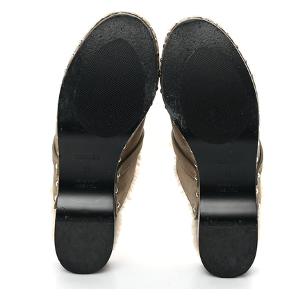 Hermes Suede Goatskin Woolskin Carlotta Mules 38 Beige Gobi 6 of 10