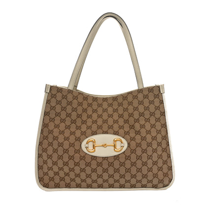 Gucci Monogram New Sakai Calfskin Lux Horsebit 1955 Tote Beige Ebony Mystic White 1 of 11