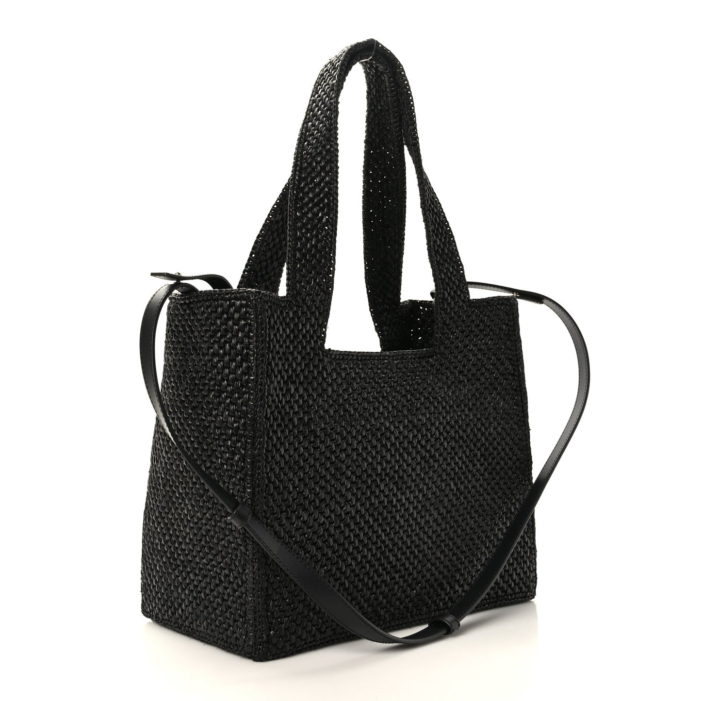 Raffia Medium Paula's Ibiza Logo Tote Black White