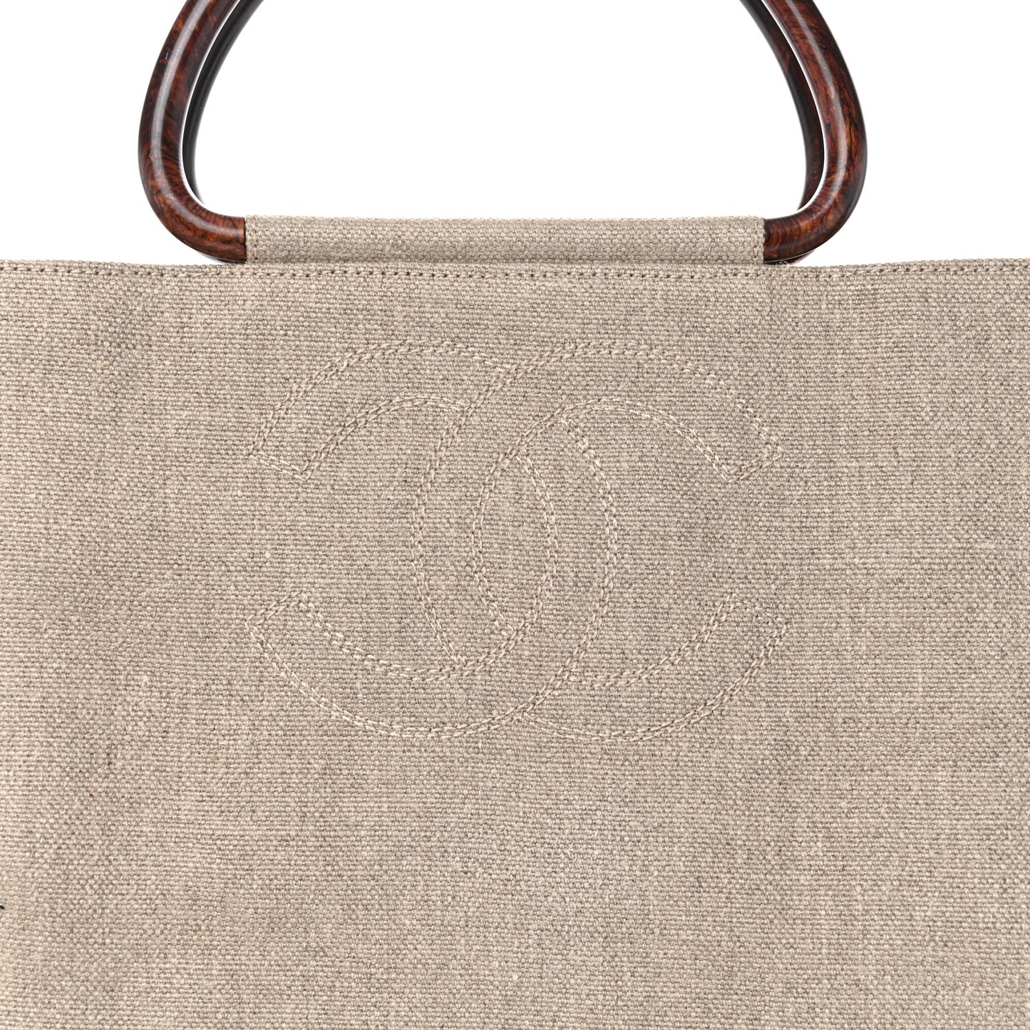 Canvas Calfskin Wooden Handle Bag Beige