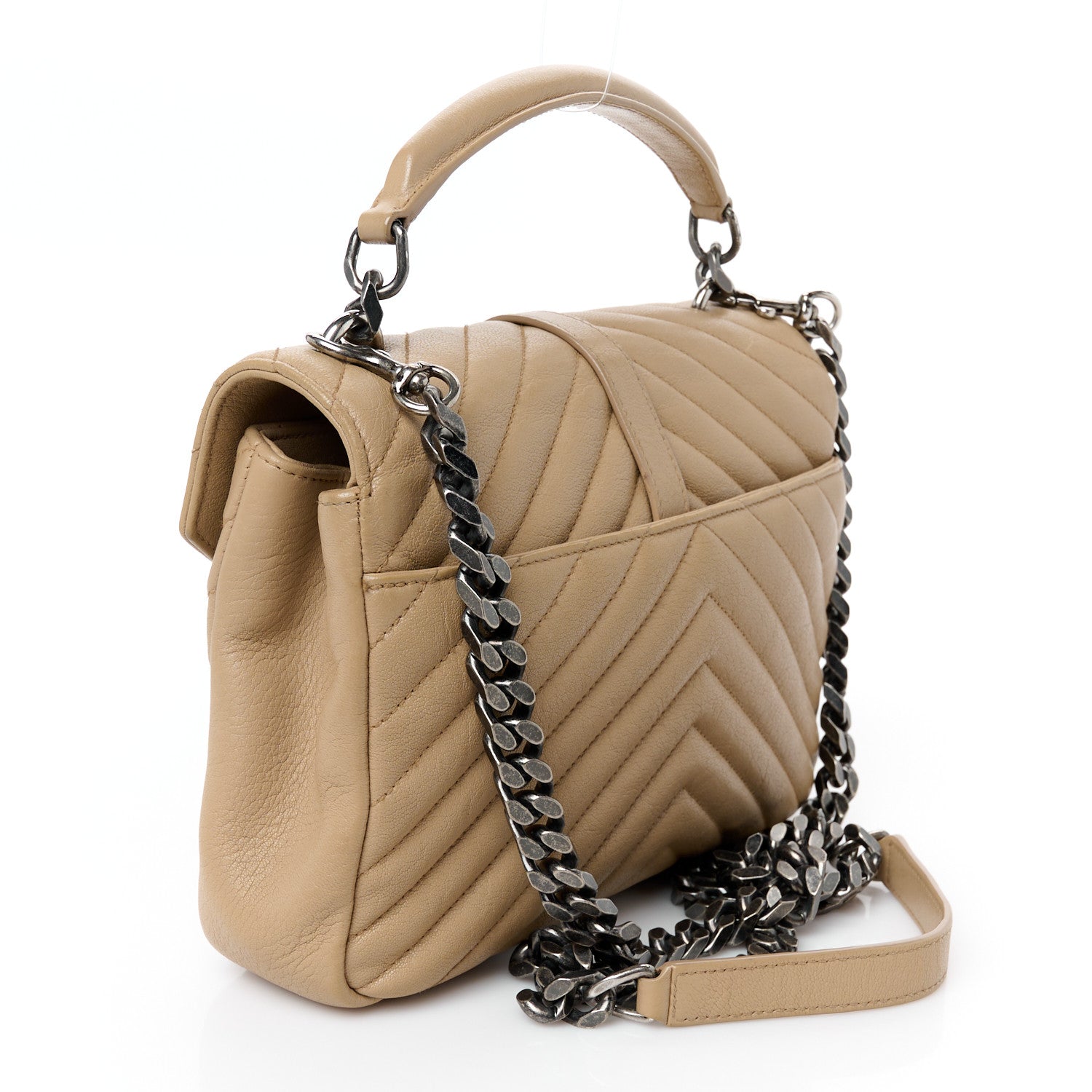 Saint Laurent Sheepskin Matelasse Chevron Monogram Medium College Bag Dark Beige 3 of 12