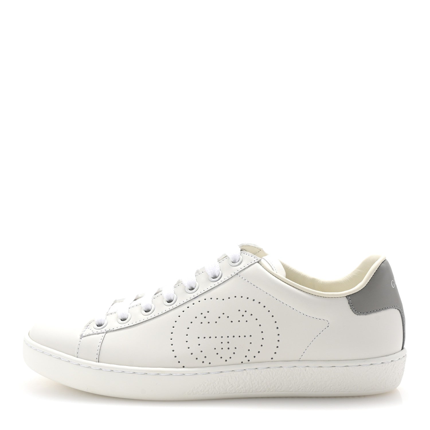Gucci Calfskin Interlocking G Perforated Womens Ace Sneakers 37 White Grey Sky 1 of 10
