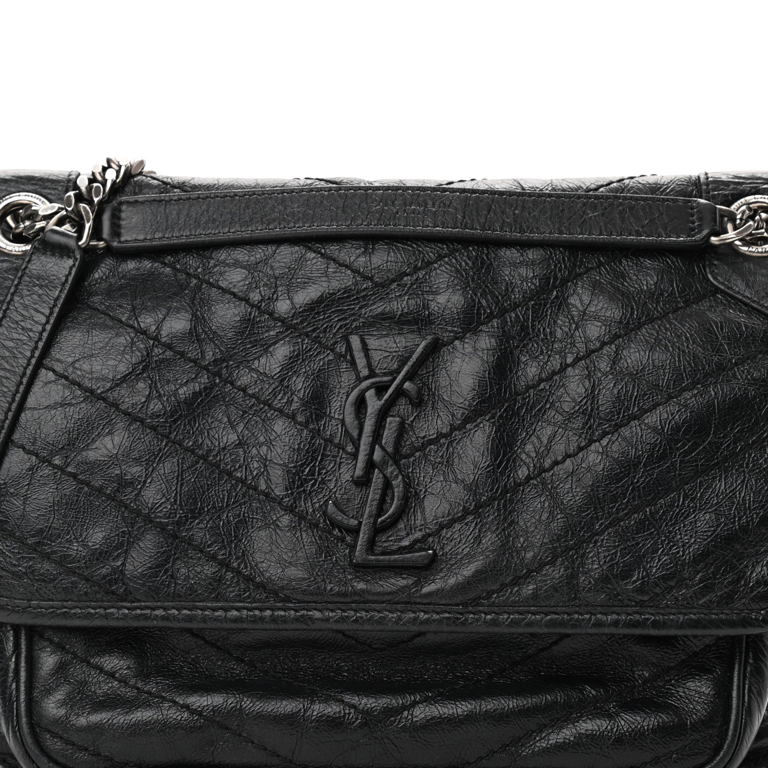 Saint Laurent Crinkled Calfskin Matelasse Monogram Medium Niki Chain Satchel Black 8 of 14