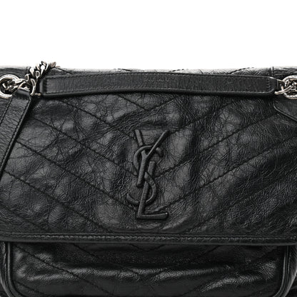 Saint Laurent Crinkled Calfskin Matelasse Monogram Medium Niki Chain Satchel Black 8 of 14