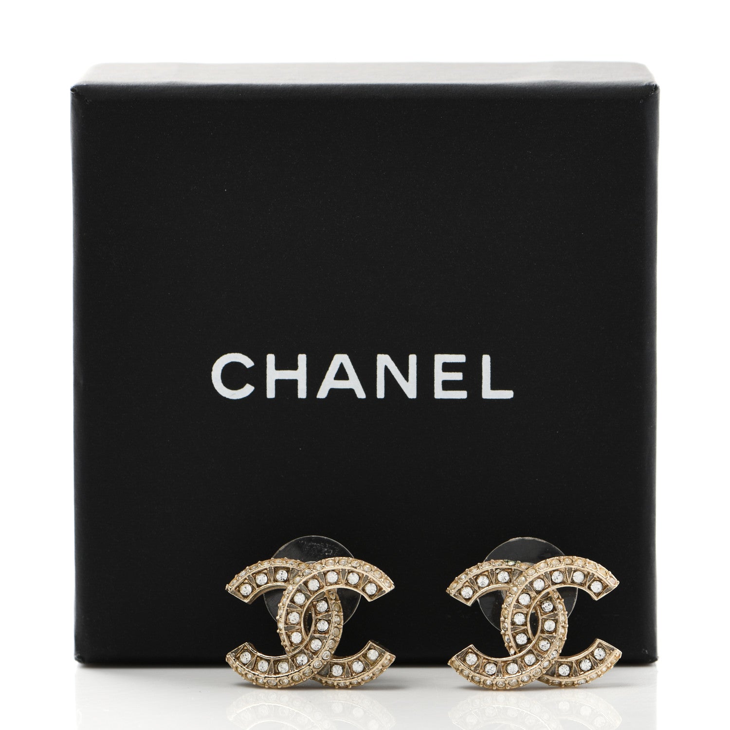 Chanel Crystal Timeless CC Earrings Light Gold 5 of 5