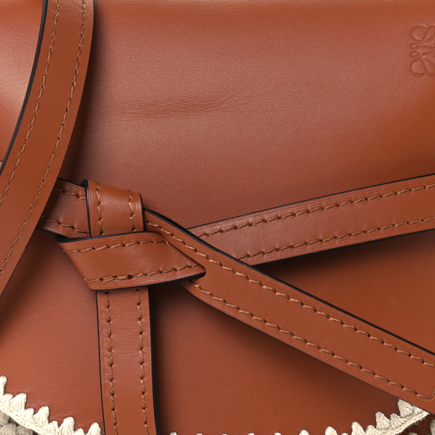 Loewe Calfskin Crochet Trim Small Gate Crossbody Bag Tan 8 of 10