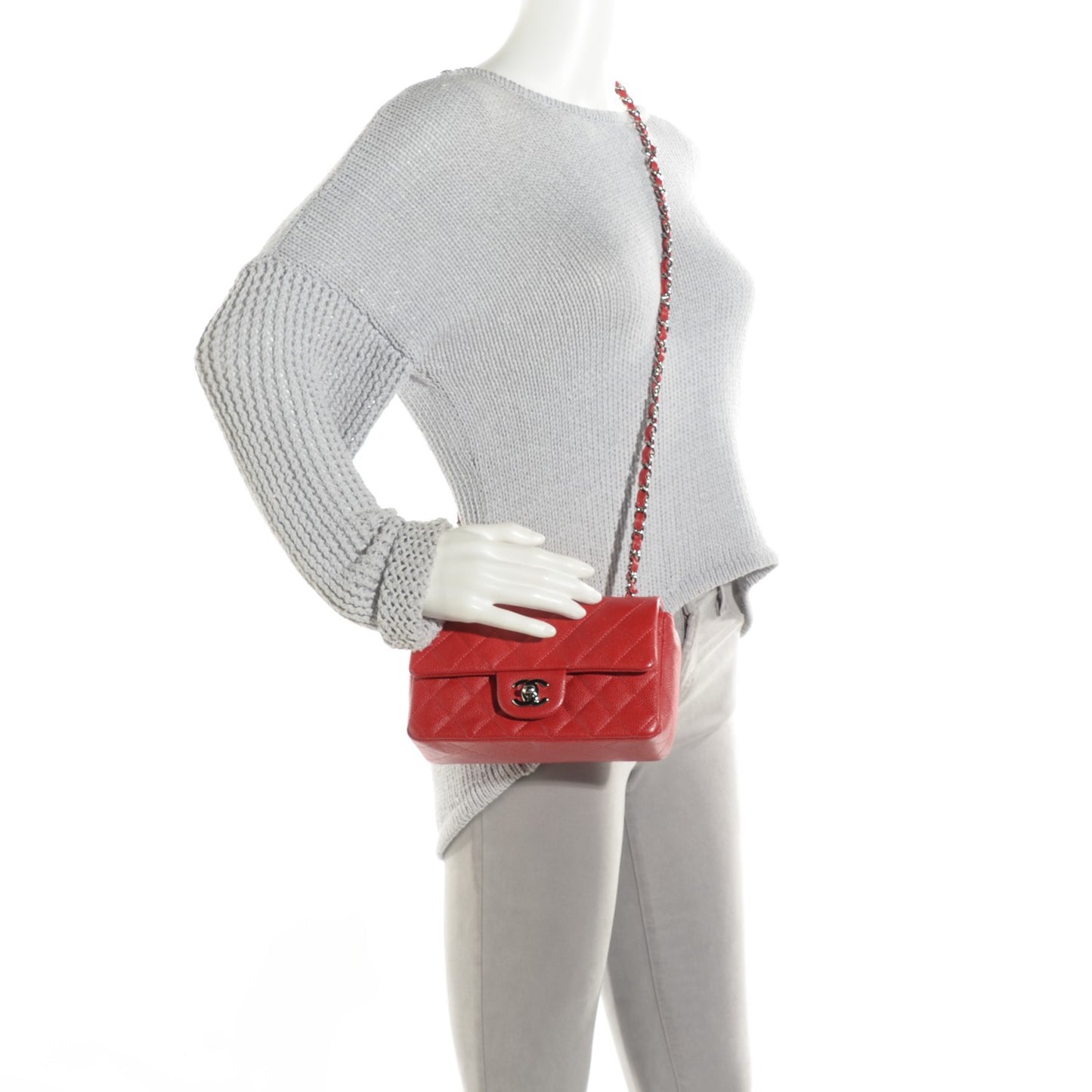 Caviar Quilted Mini Rectangular Flap Red