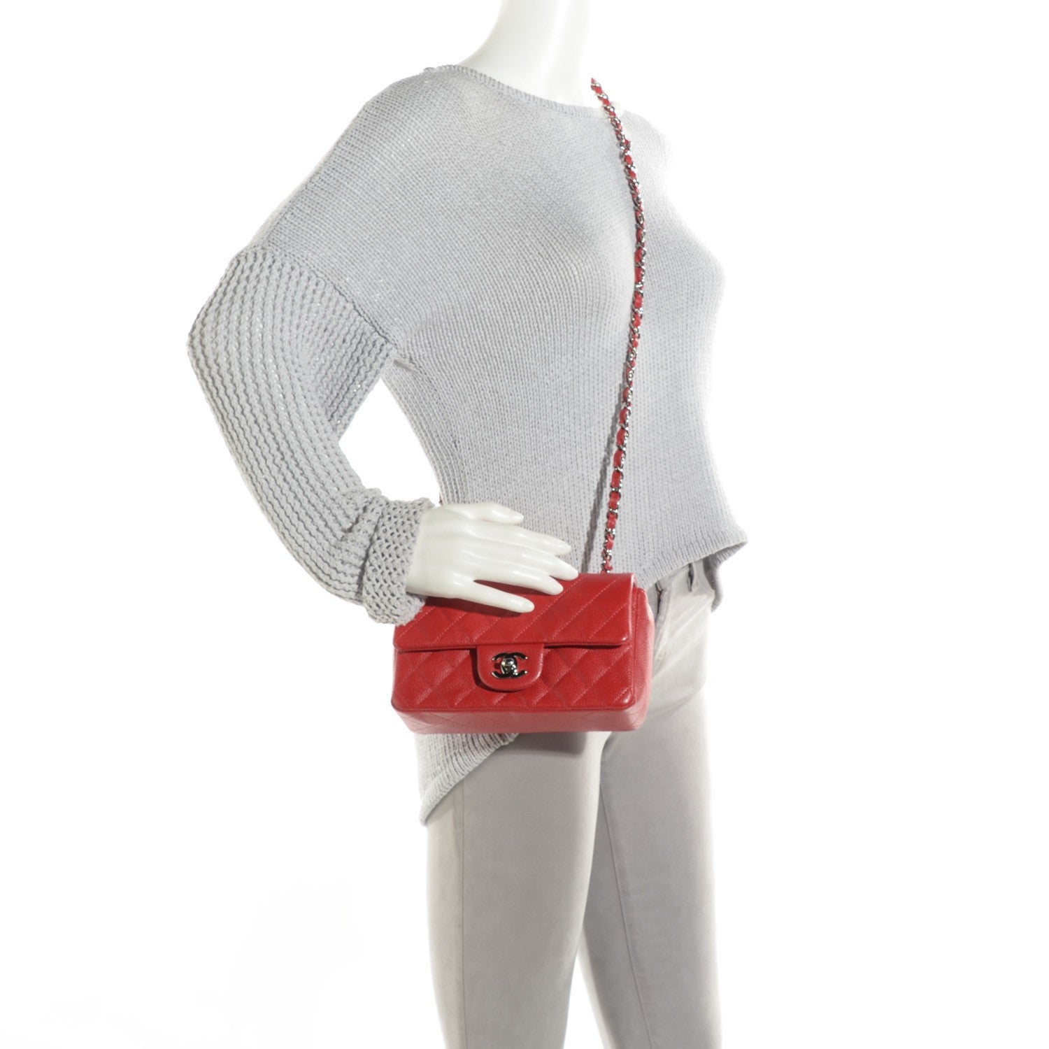 Chanel Caviar Quilted Mini Rectangular Flap Red 2 of 8