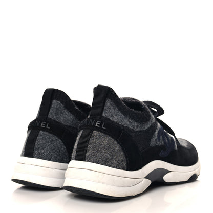 Chanel Knit Fabric Suede Calfskin Womens CC Sneakers 40.5 Grey Black 5 of 7