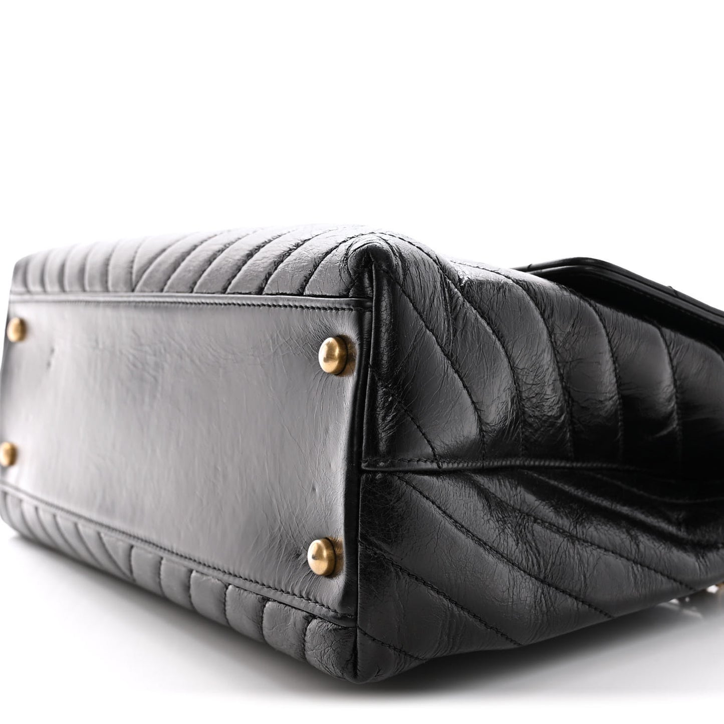Calfskin Chevron Quilted Medium Coco Handle Flap Black