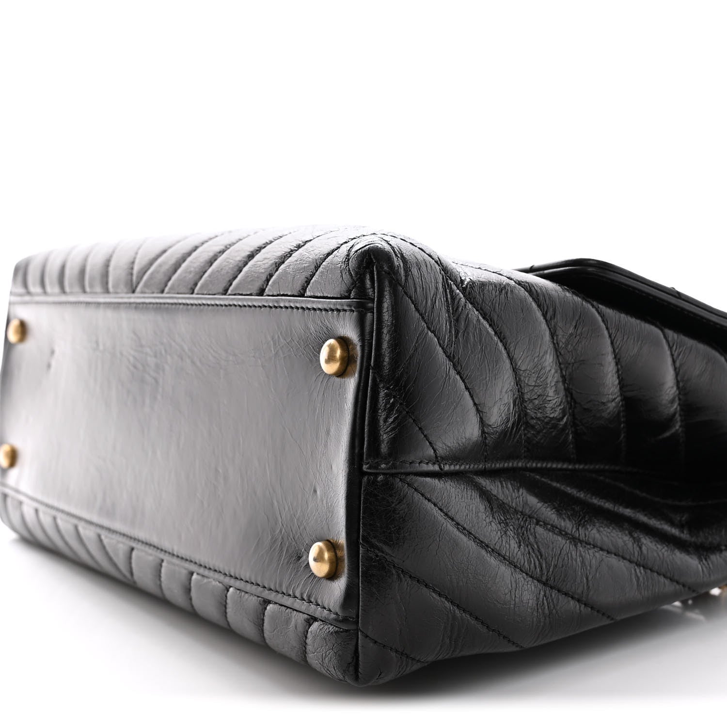 Chanel Calfskin Chevron Quilted Medium Coco Handle Flap Black 10 of 16