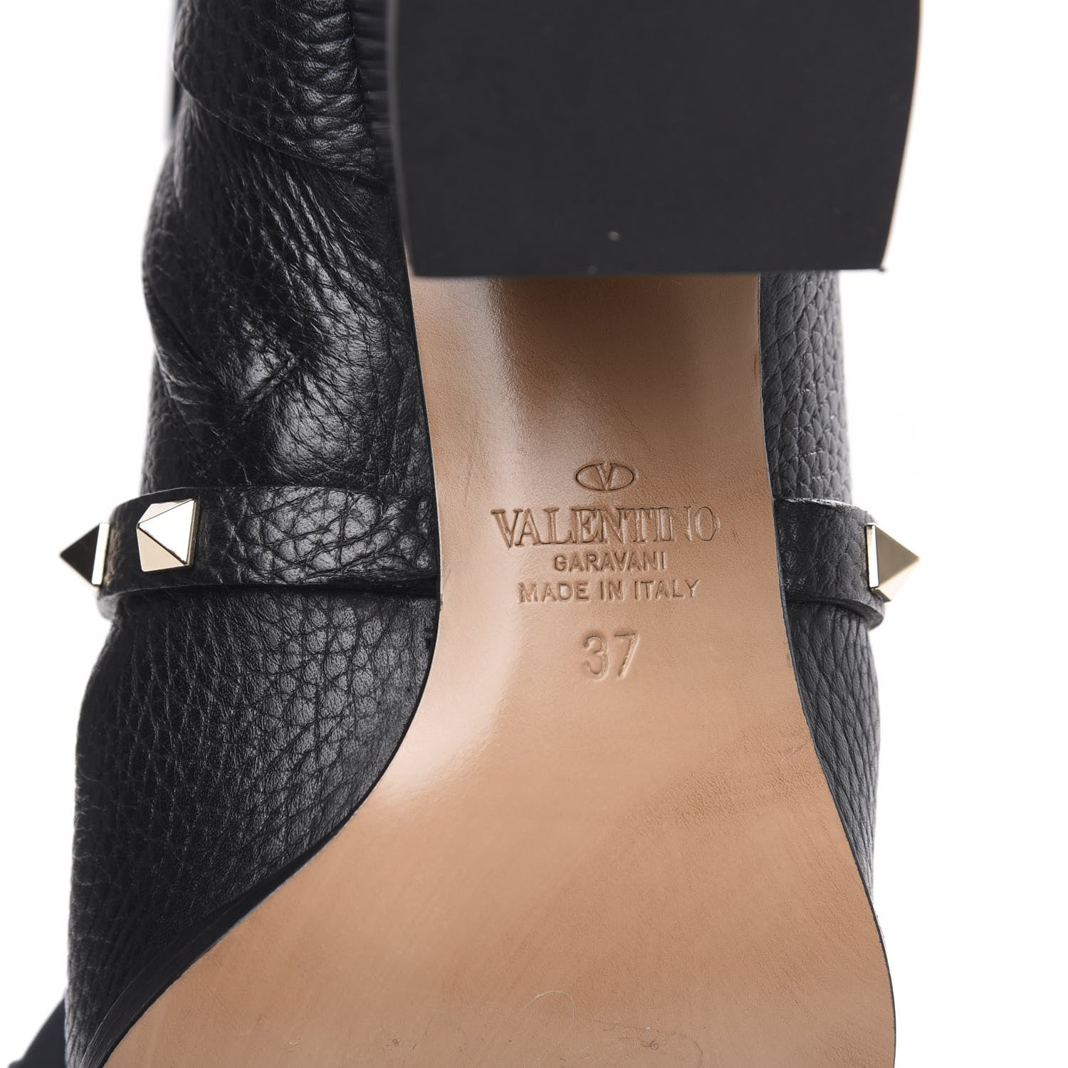 Valentino Garavani Pebbled Calfskin Rockstud Knee High Block Heel 60mm Boots 37 Black 6 of 7