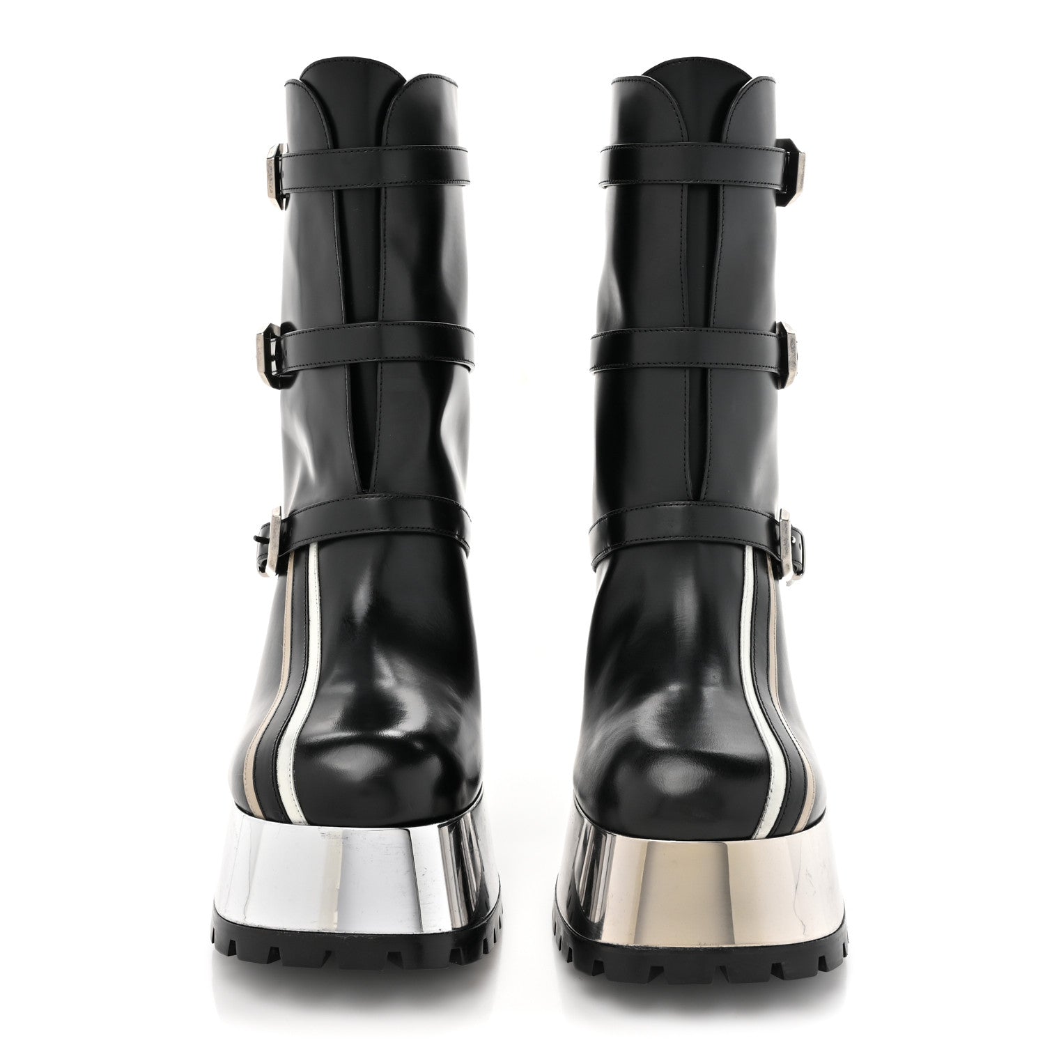 Gucci Cordovan Lux Platform Ankle Boots 40 Black Oatmeal White 2 of 11