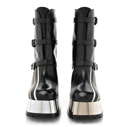 Gucci Cordovan Lux Platform Ankle Boots 40 Black Oatmeal White 2 of 11