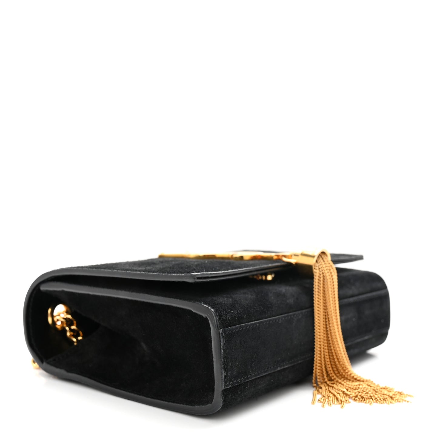 Suede Small Classic Monogram Kate Tassel Satchel Black