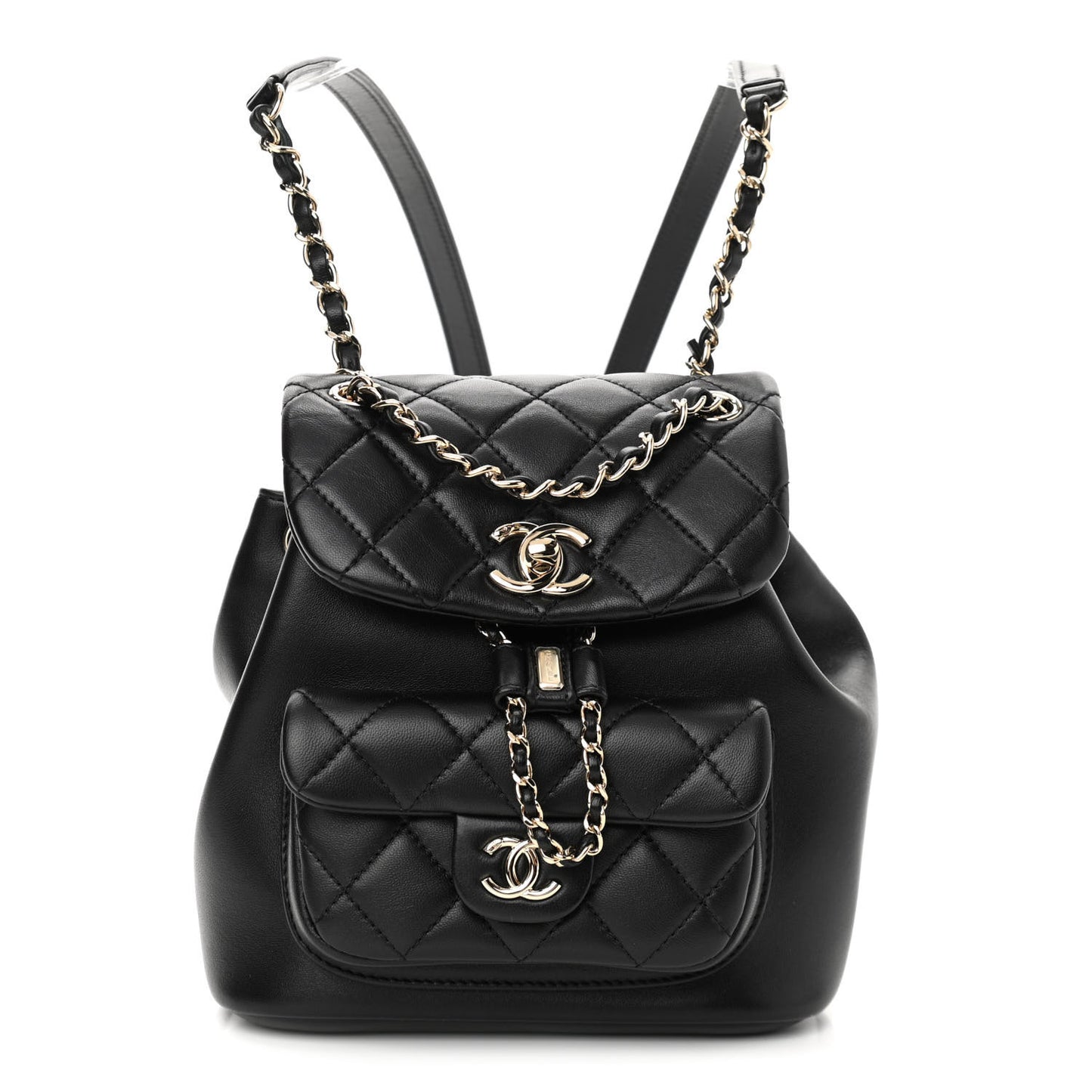 Lambskin Quilted Small Duma Drawstring Backpack Black
