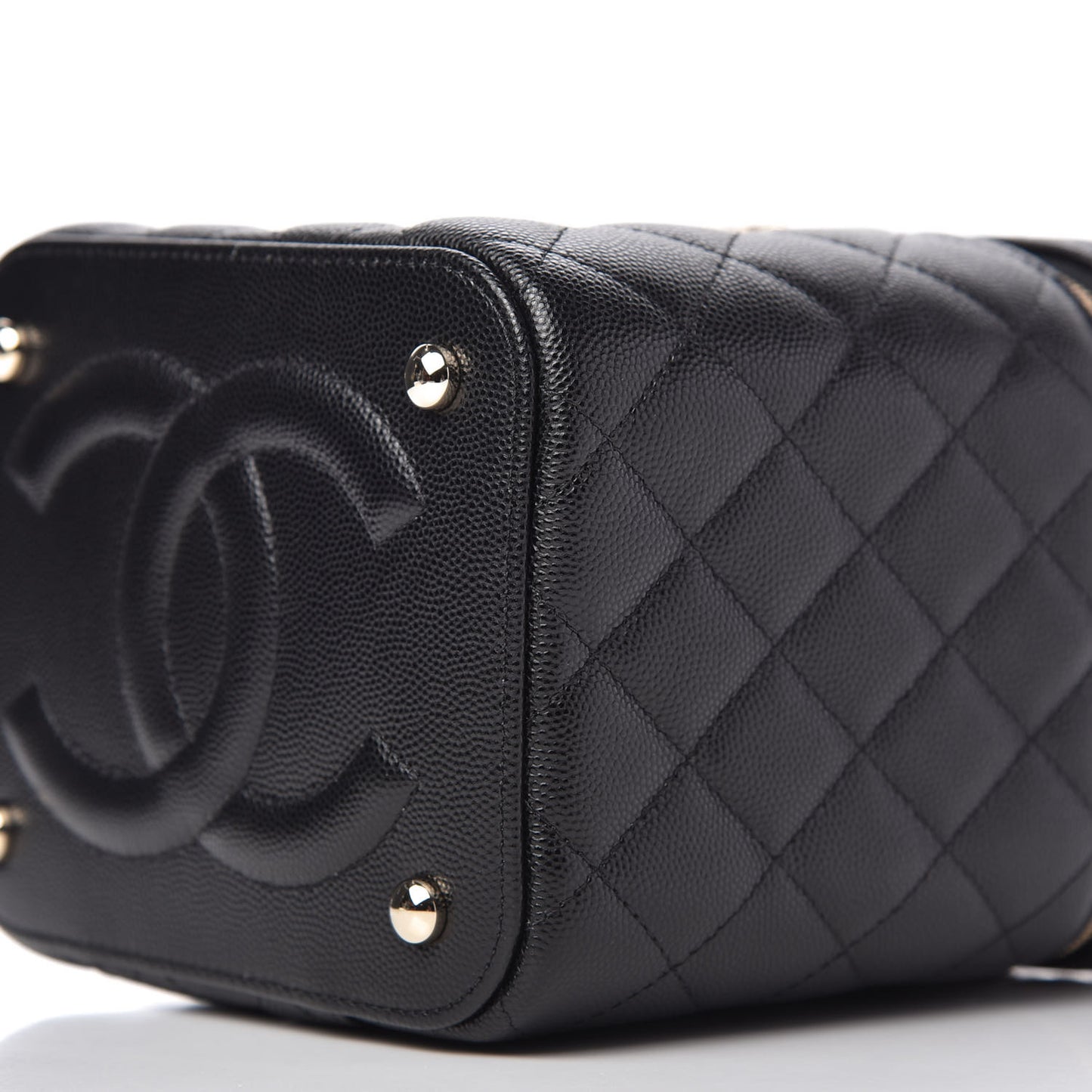Caviar Quilted Small Top Handle Vanity Case With Chain Black