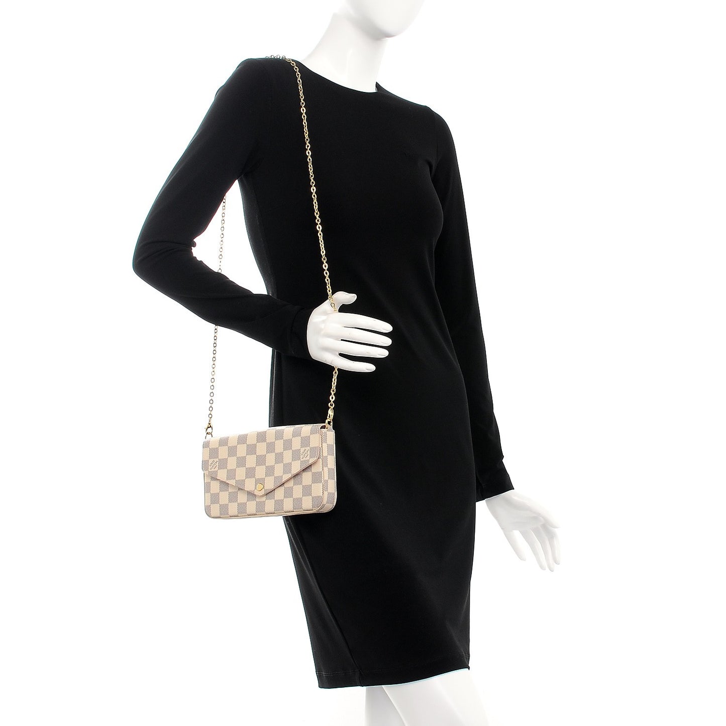 Damier Azur Pochette Felicie Chain Wallet Rose Ballerine