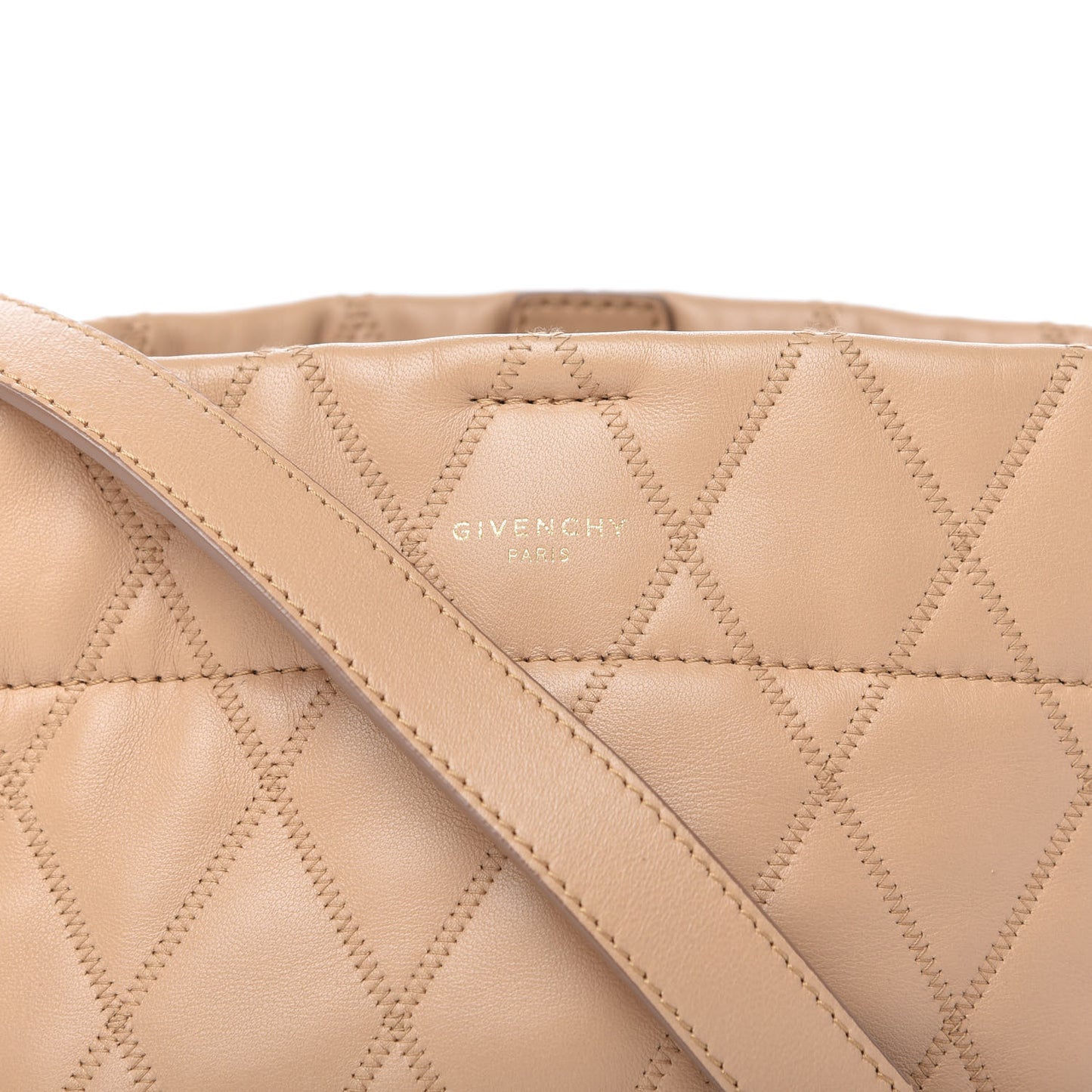 Lambskin Quilted Mini GV Bucket Bag Beige Camel