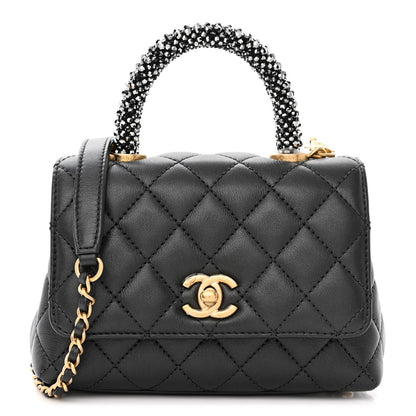 Chanel Calfskin Strass Quilted Extra Mini Coco Handle Flap Dark Grey 1 of 14