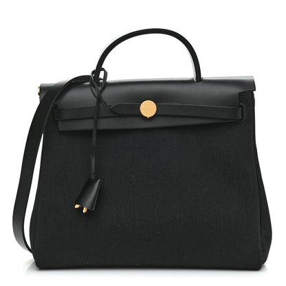 Hermes Military Toile Vache Hunter Herbag Zip PM 31 Black 3 of 10