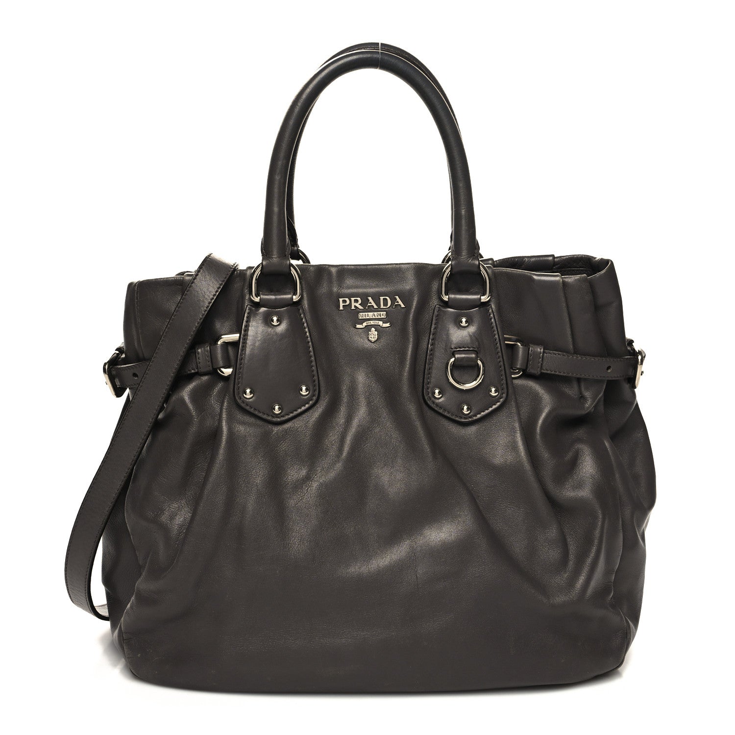 Prada Soft Calf Shoulder Bag Dark Grey 1 of 12