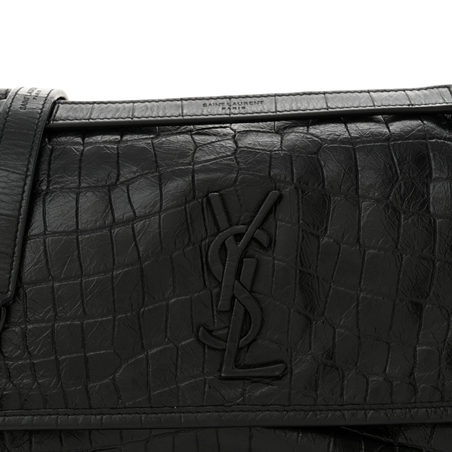 Saint Laurent Crocodile Embossed Lambskin Monogram Medium Niki Chain Satchel Black 8 of 11