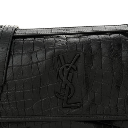 Saint Laurent Crocodile Embossed Lambskin Monogram Medium Niki Chain Satchel Black 8 of 11
