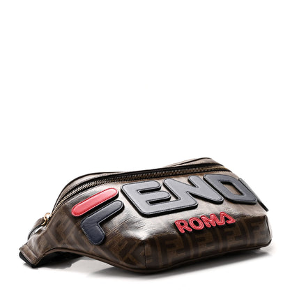 Fendi X FILA Glazed Fabric Vitello Century FF 1974 Mania Belt Bag Mogano Panna Blueberry 4 of 10