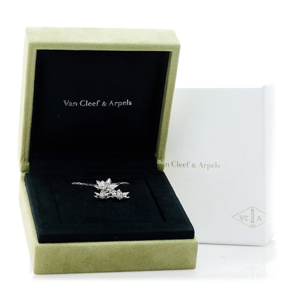 Van Cleef & Arpels 18K White Gold Diamond Lotus 3 Flowers Pendant Necklace 5 of 6