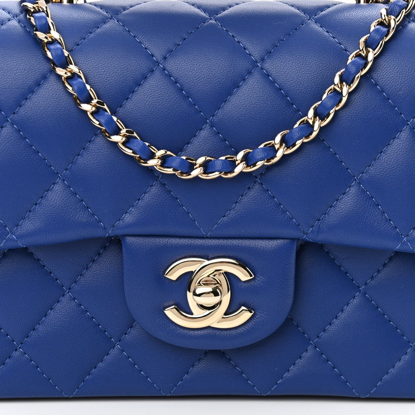 Lambskin Quilted Mini Top Handle Rectangular Flap Dark Blue