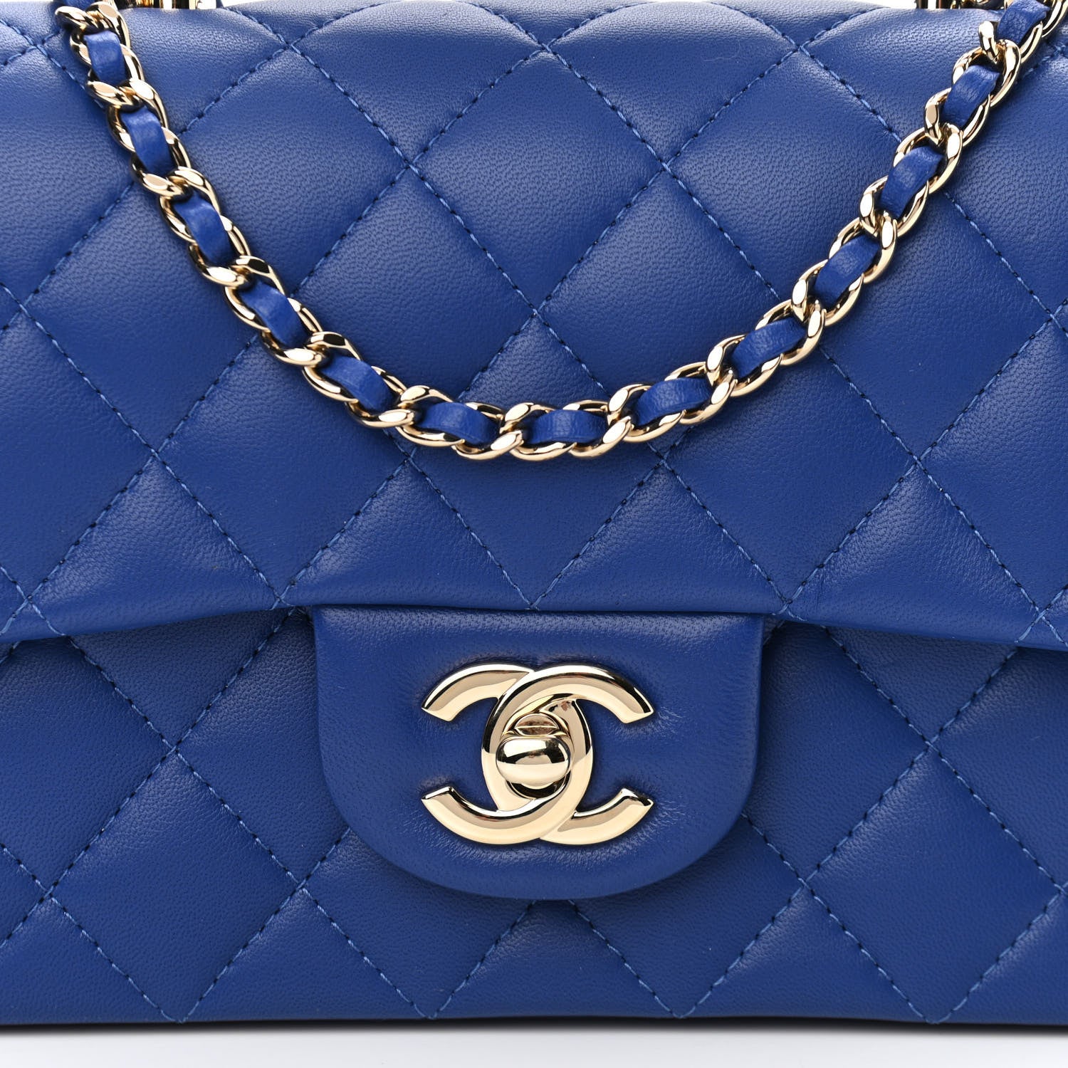 Chanel Lambskin Quilted Mini Top Handle Rectangular Flap Dark Blue 8 of 11