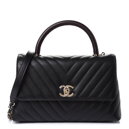 Chanel Caviar Lizard Embossed Chevron Quilted Medium Coco Handle Flap Black 1 of 11