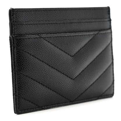 Saint Laurent Grain De Poudre Matelasse Chevron Monochrome Monogram Credit Card Case Black 3 of 7