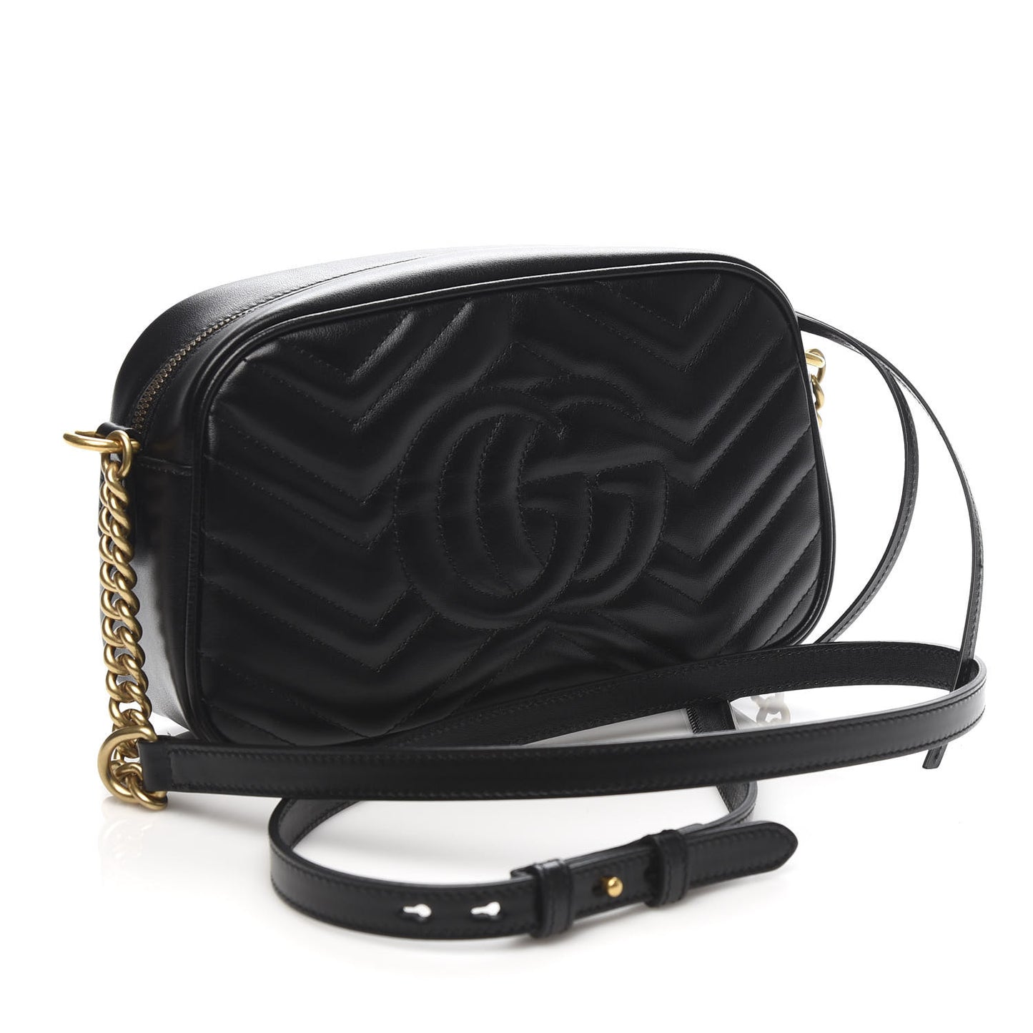 Calfskin Matelasse Small GG Marmont Chain Shoulder Bag Black