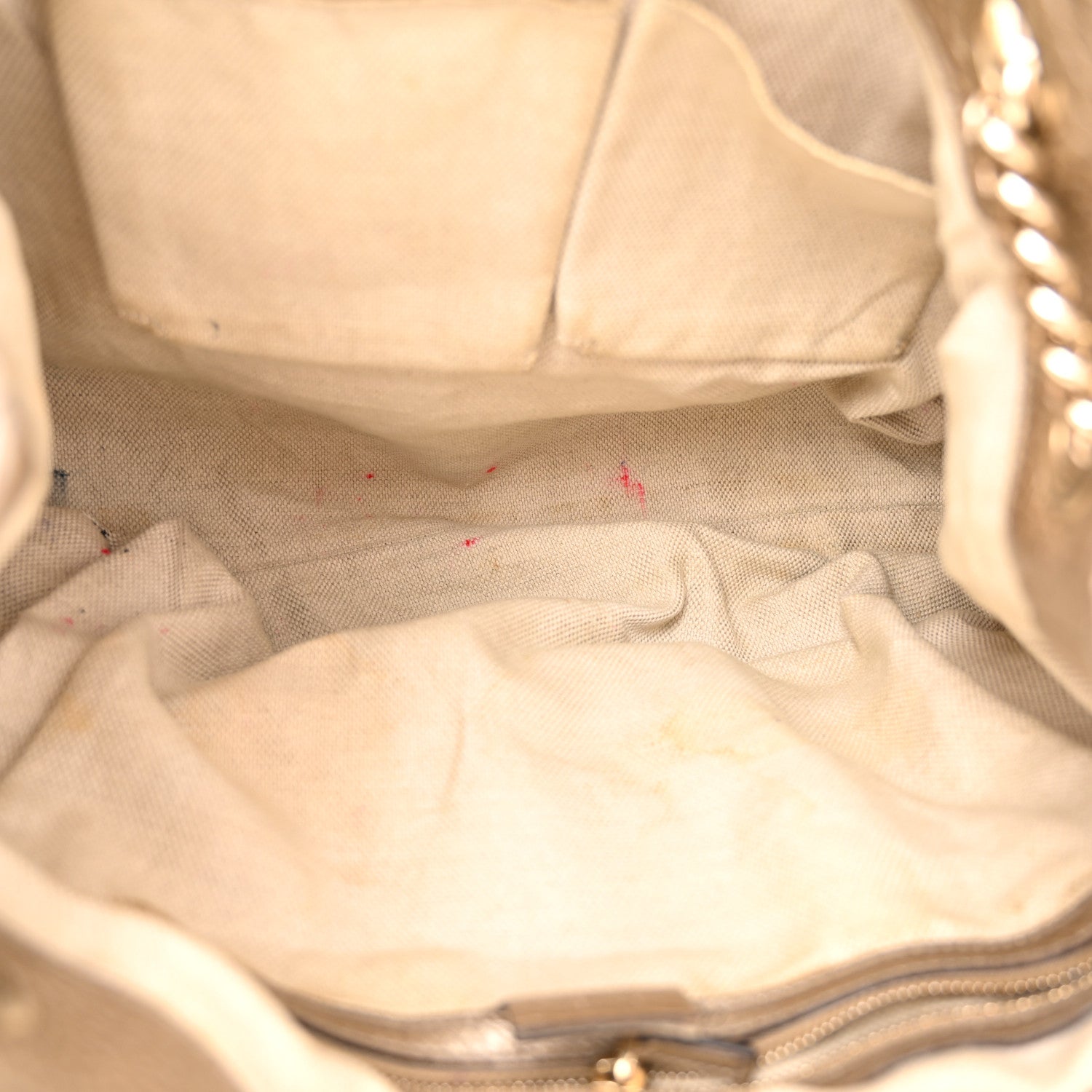Gucci Metallic Pebbled Calfskin Medium Soho Chain Shoulder Bag Golden Beige 5 of 15