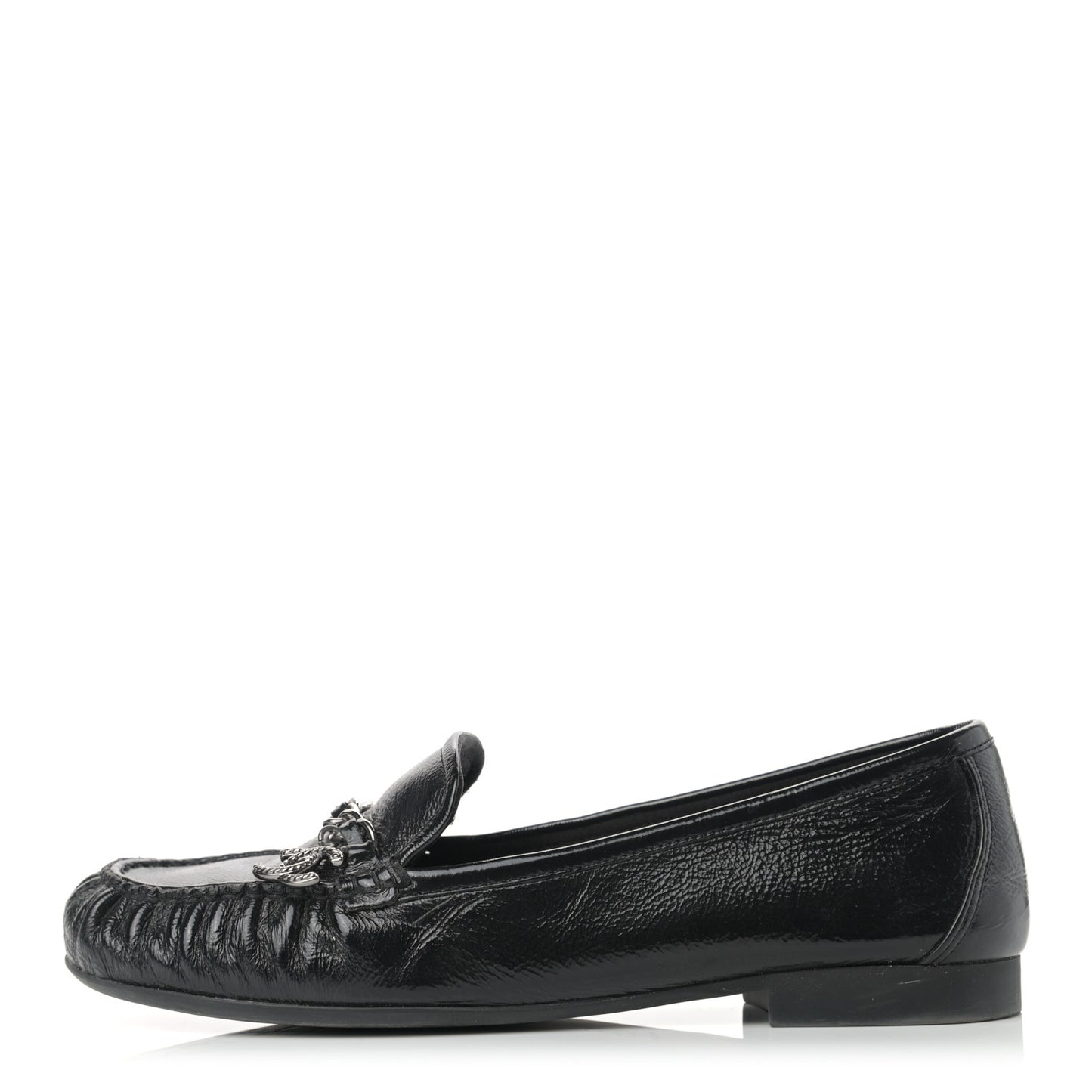 Crackled Patent Calfskin CC Mocassin Loafers 38.5 Black