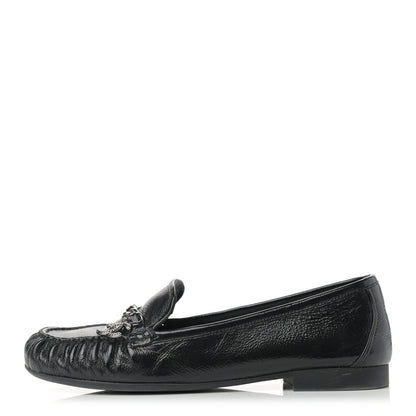 Chanel Crackled Patent Calfskin CC Mocassin Loafers 38.5 Black 1 of 11