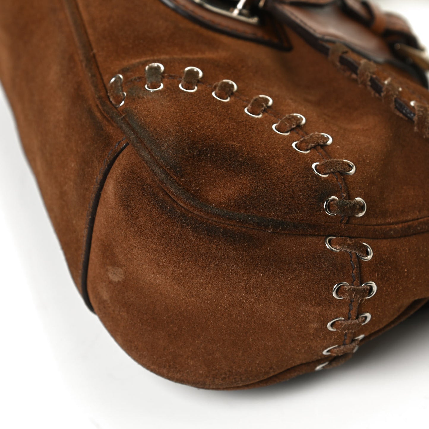 Suede Whipstitch Grommet Shoulder Bag Brown
